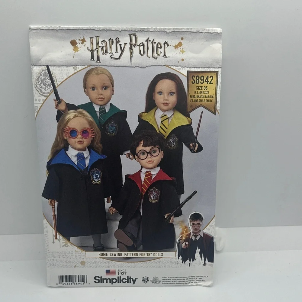Simplicity Harry Potter Doll Sewing Pattern with House Colors